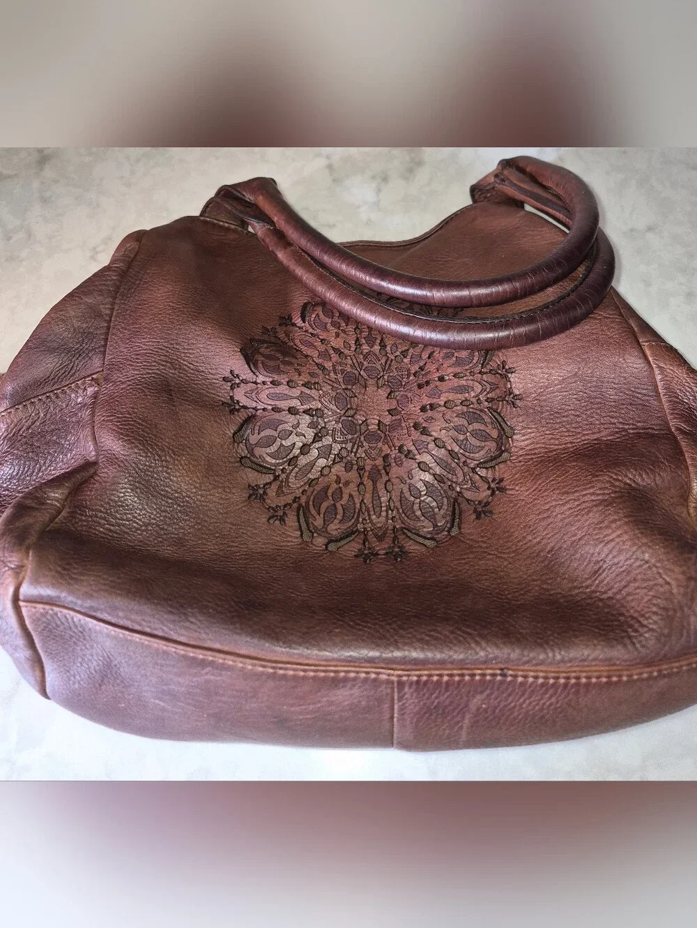 100% Leather BOHO Top Shoulder Bag W/ Intricate Mandala Cutout